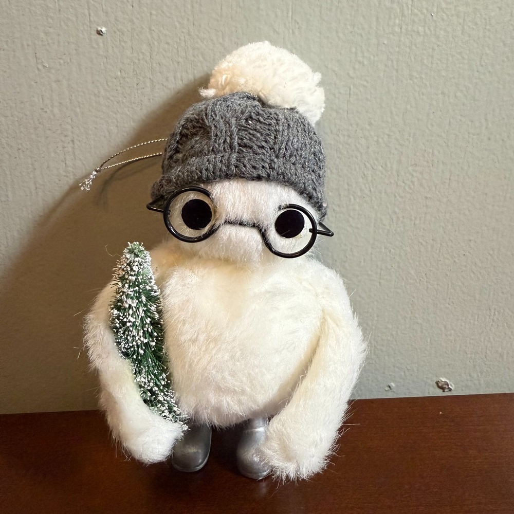 Christmas Plush Snowman Ornament w/ Glasses Knit Hat Tree Holiday Winter Decor